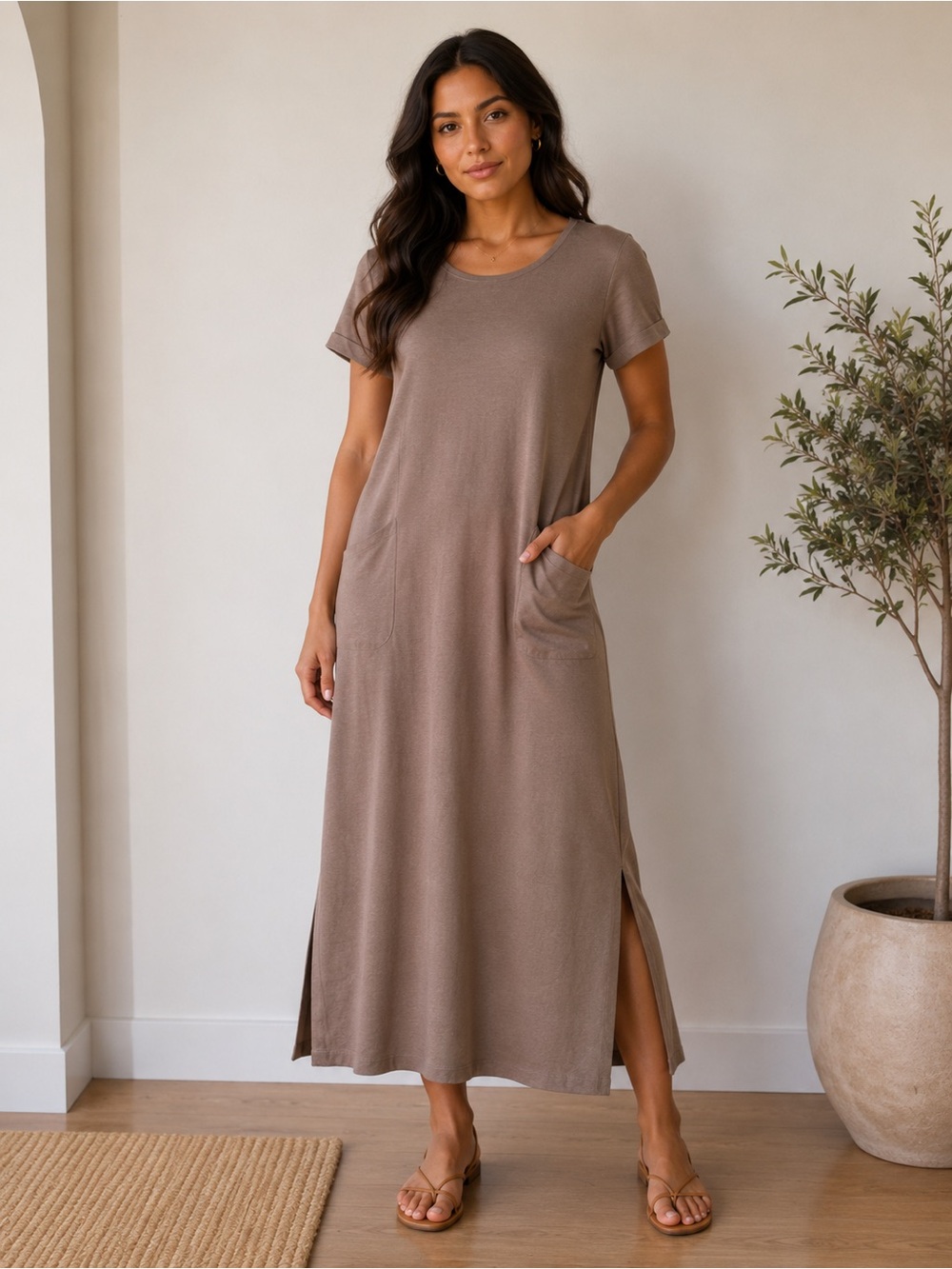 Pure Jill  Short Sleeve Pima Cotton Maxi Dress MP